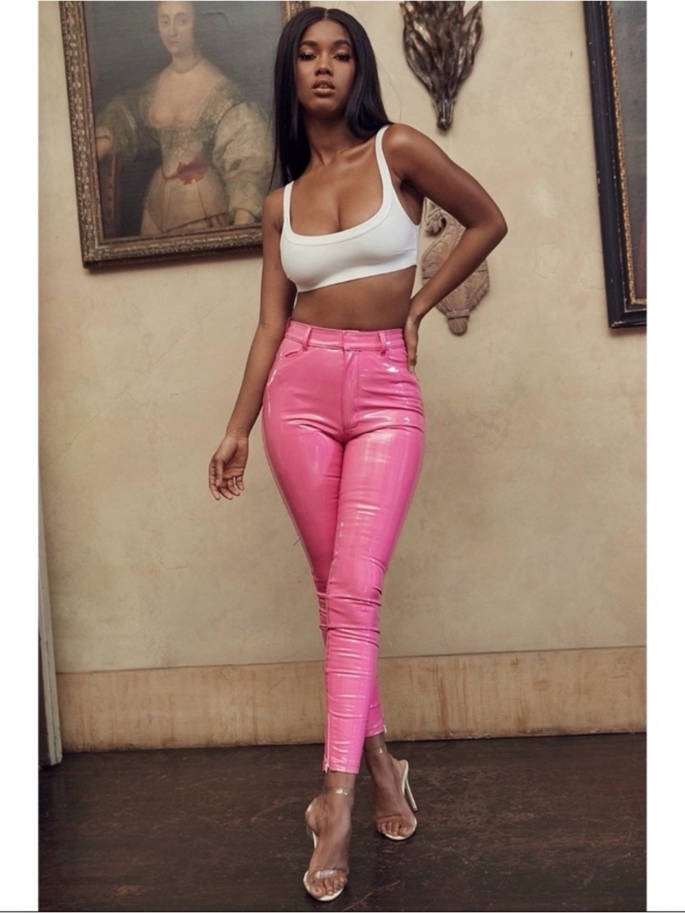 House of CB NWT Haridan Pink Patent Skinny Pants Size Small